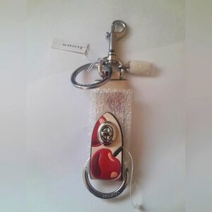 New Coach Keychain/Tote Charm Leather With Dog Clip Cherry Print NWT